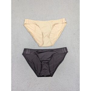 Slick Chicks Bikini Panties Womens Large Black Beige 2 Pack Stretch Tagless